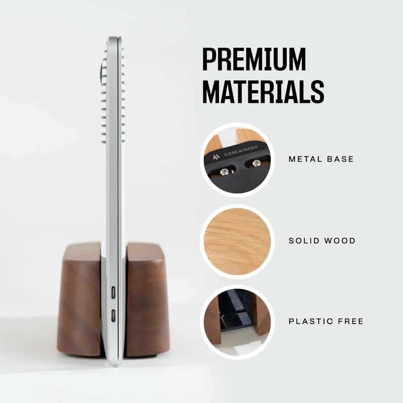 COREMINDED Adjustable Vertical Laptop Stand for Desk, Wooden Laptop Holder, MacBook Pro Stand, Wood Mac Air Dock (Solid Walnut) - Image 5